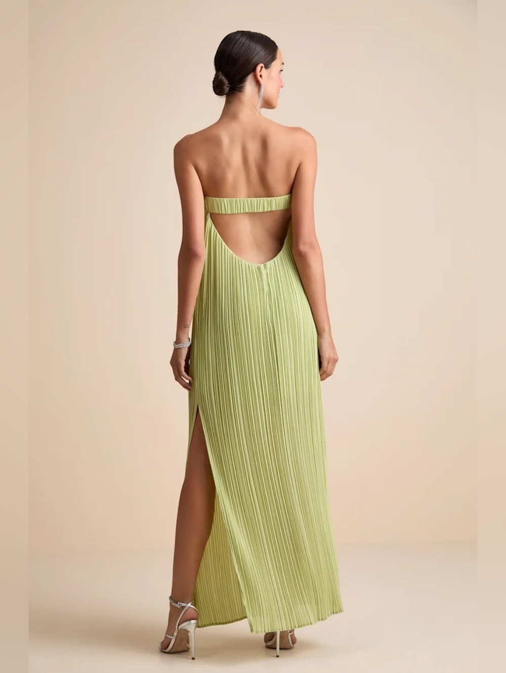 Lulus Yamuna Light Green Pleated Strapless Maxi Dress XS Wedding Party Formal - Picture 6 of 10